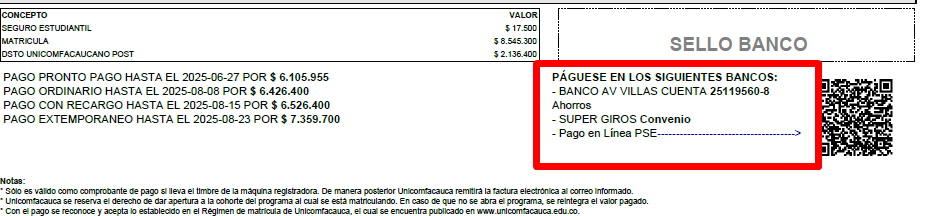 Cabecera del recibo