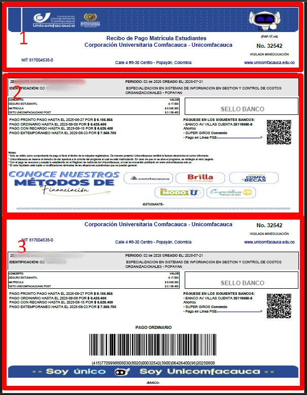 Cabecera del recibo