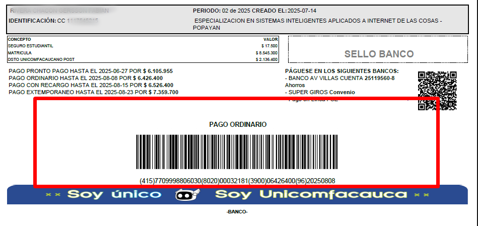 Cabecera del recibo